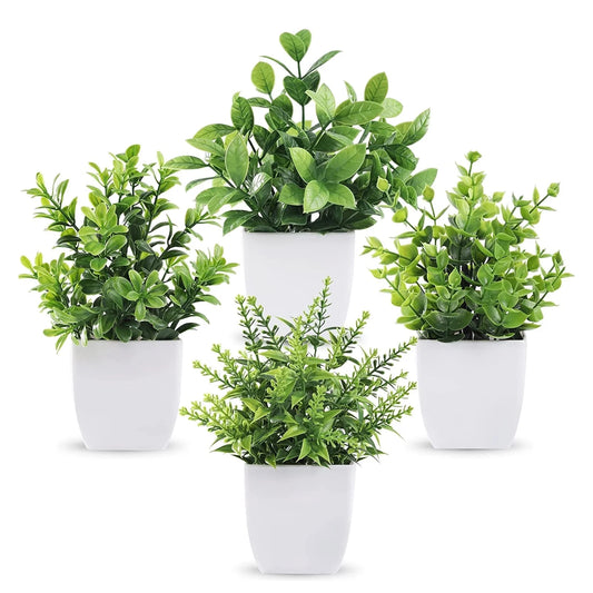 4Pack Fake Plant Small Artificial Green Plant Simulation Eucalyptus Potted Plant for Home Office Bedroom Bathroom Living Room Decoration